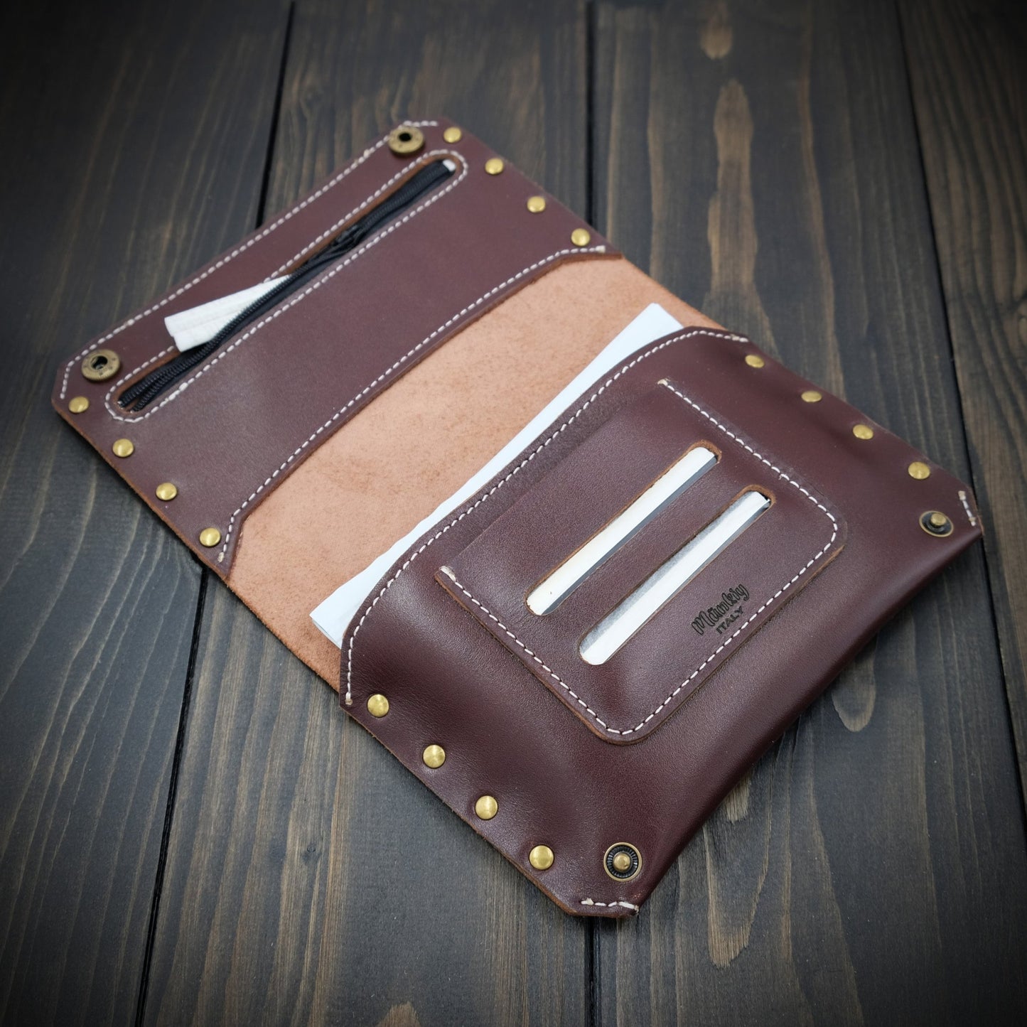 Astuccio porta tabacco in pelle personalizzabile marrone - mod. Metal - Munkiy Italy - Astuccio per tabacco