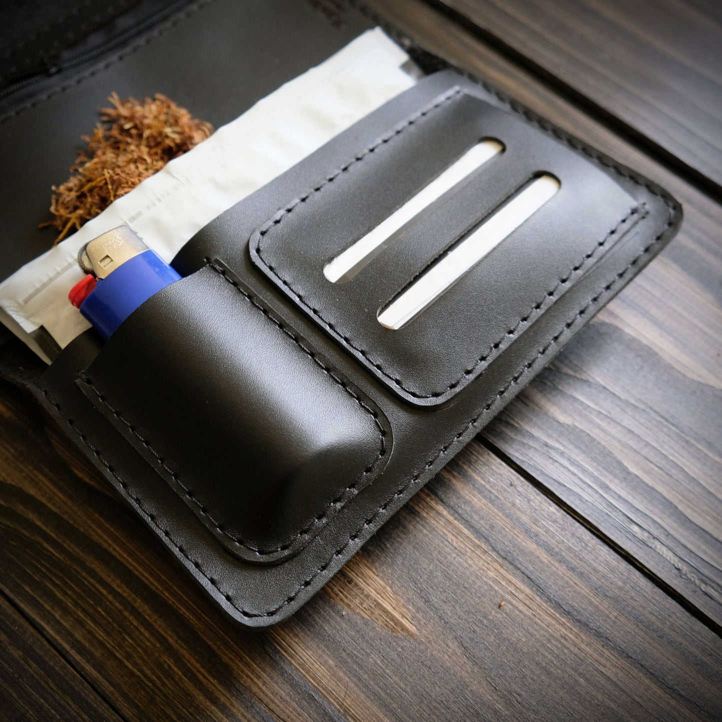 Astuccio porta tabacco in pelle personalizzabile nero - Munkiy Italy - Astuccio per tabacco