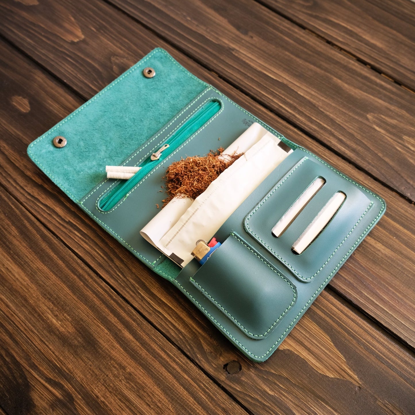 Astuccio porta tabacco in pelle personalizzabile verde - Munkiy Italy - Astuccio per tabacco