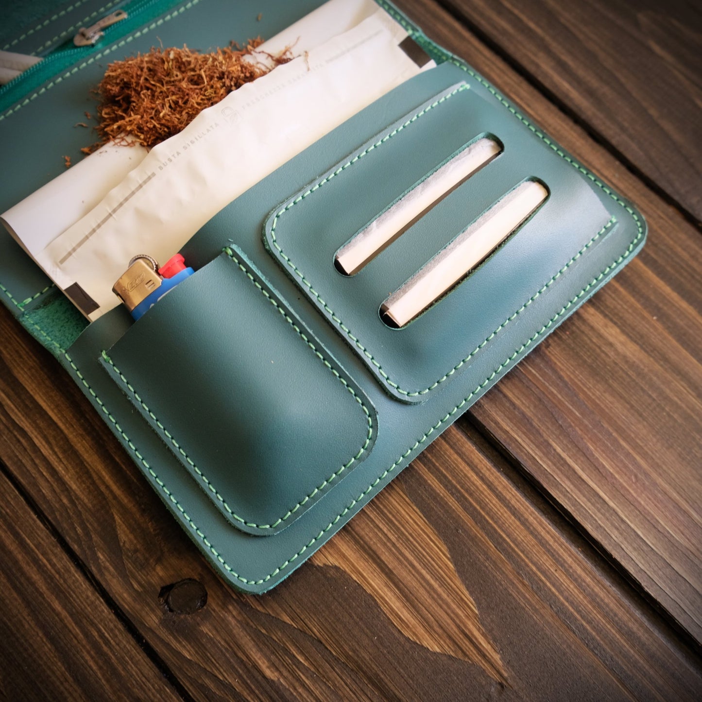 Astuccio porta tabacco in pelle personalizzabile verde - Munkiy Italy - Astuccio per tabacco