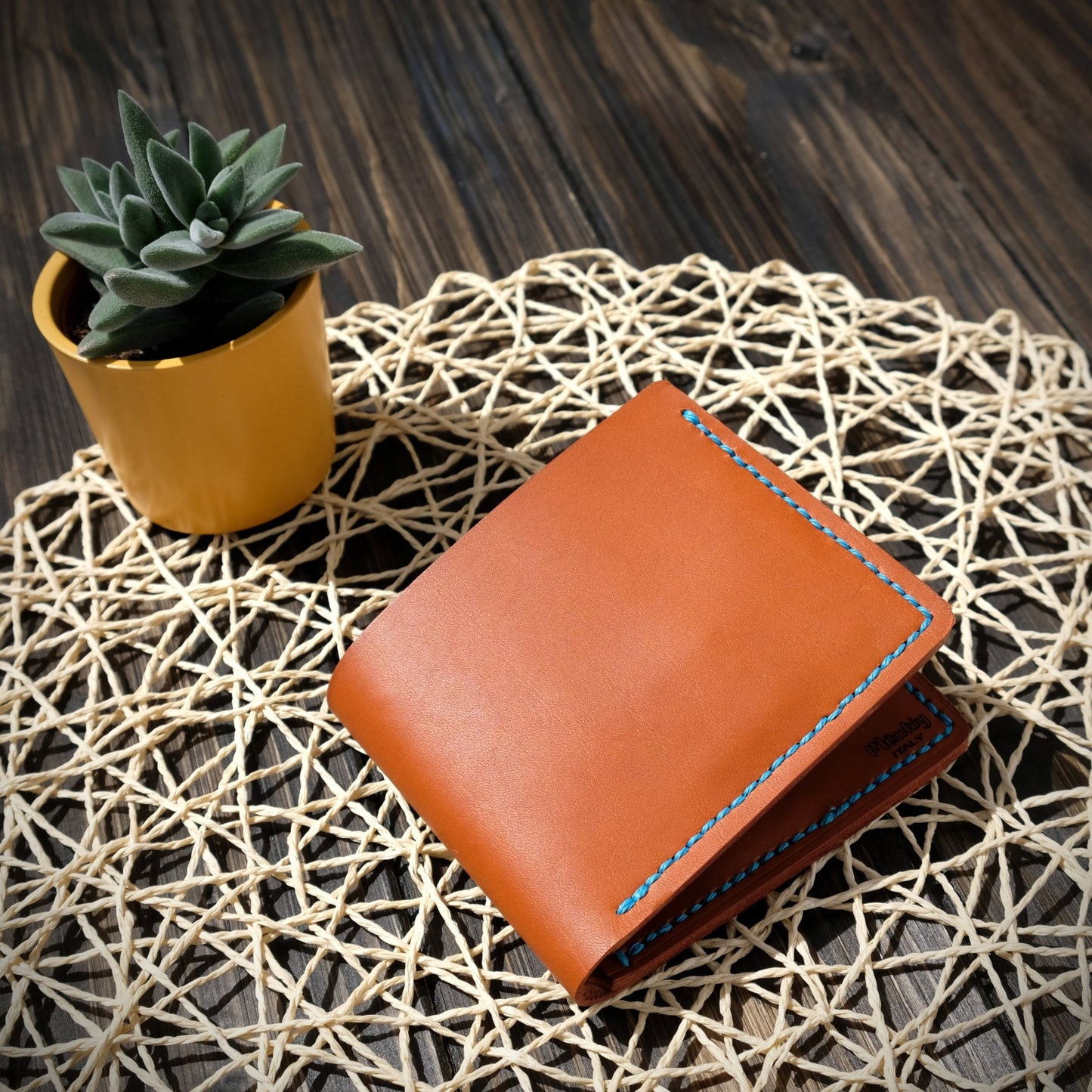 Portafoglio bifold in pelle 100% cucito a mano - Munkiy Italy - Portafogli fatto a mano