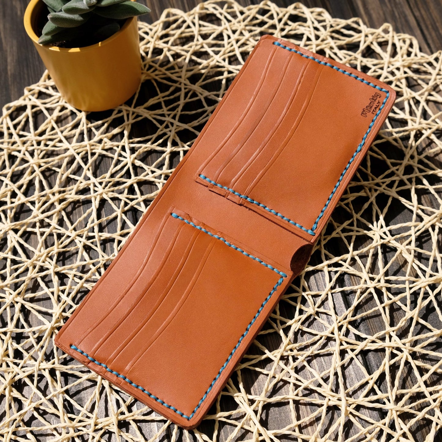 Portafoglio bifold in pelle 100% cucito a mano - Munkiy Italy - Portafogli fatto a mano