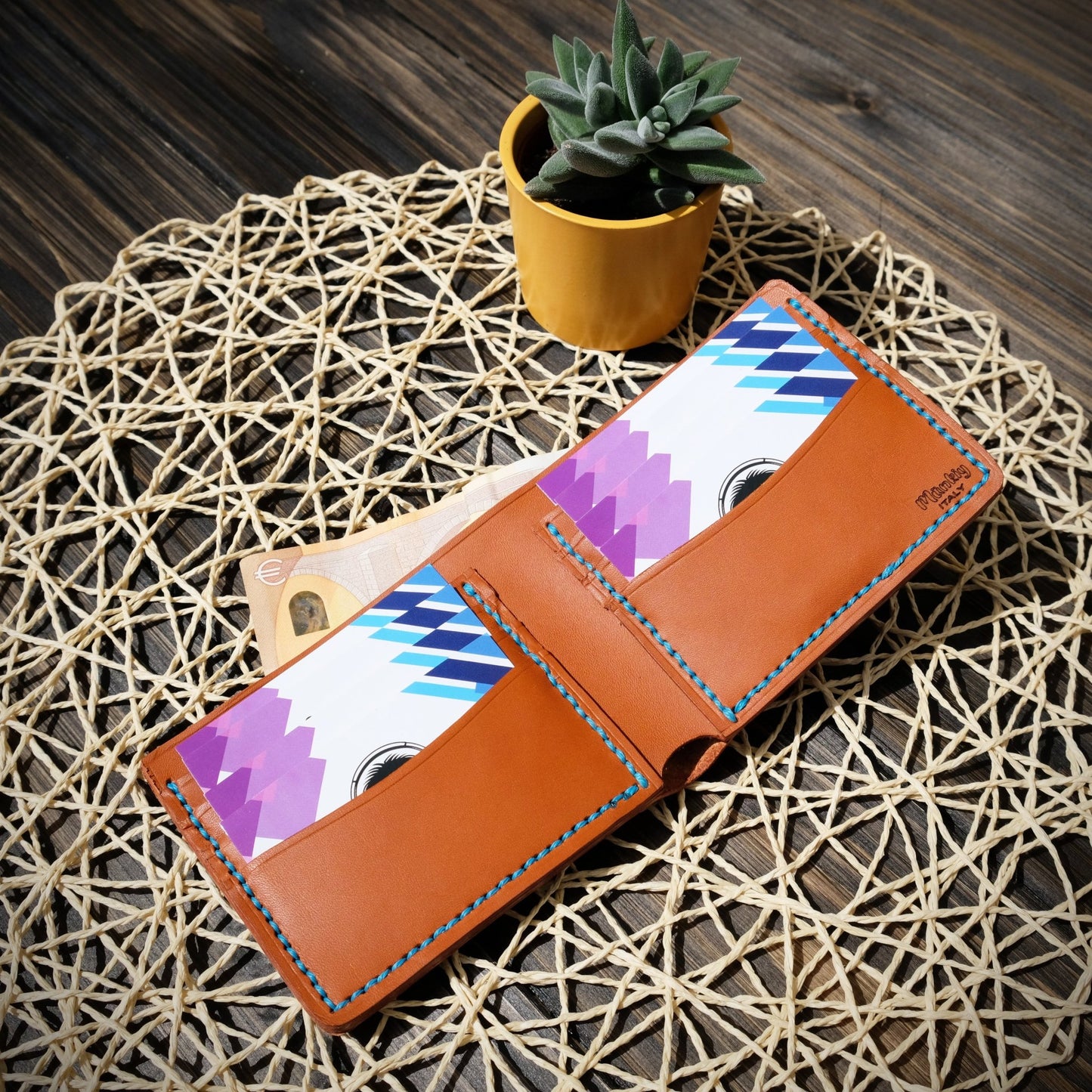 Portafoglio bifold in pelle 100% cucito a mano - Munkiy Italy - Portafogli fatto a mano