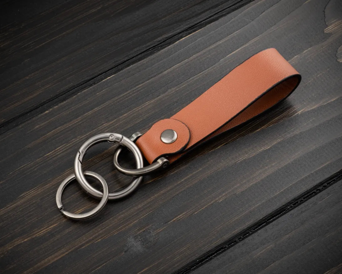 Porte-clés personnalisé en cuir véritable marron et bois