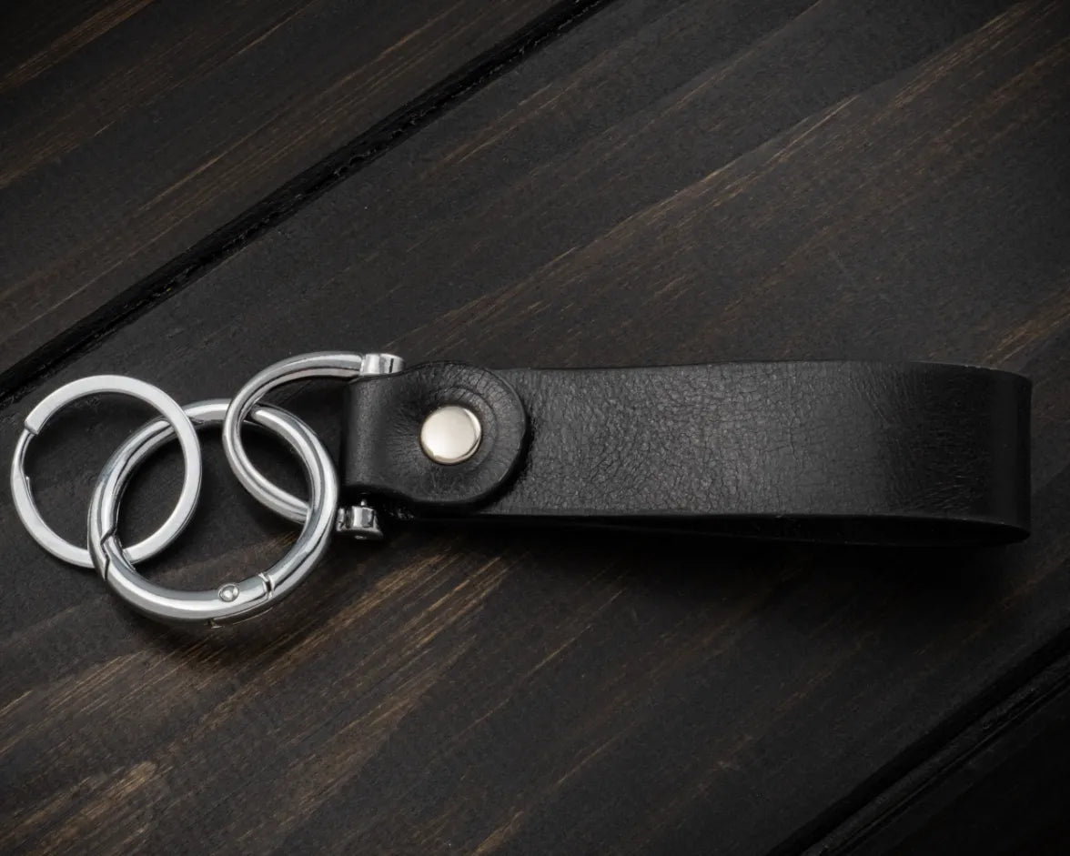 Portachiavi Personalizzato in Vera Pelle Nero