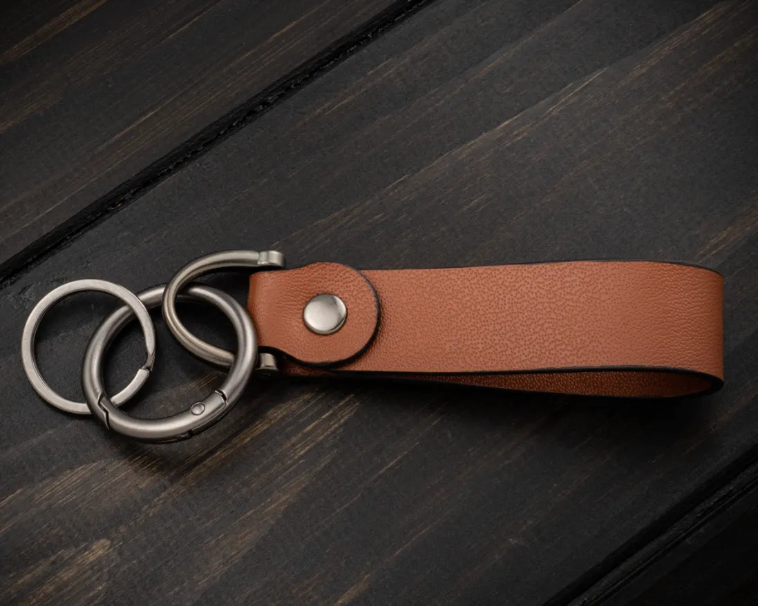 Portachiavi Personalizzato in Vera Pelle Marrone Legno