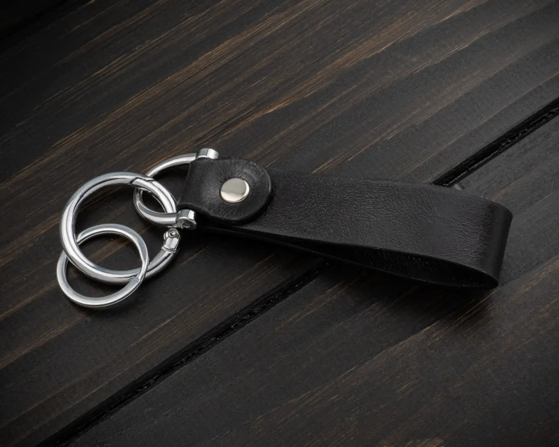 Portachiavi Personalizzato in Vera Pelle Nero