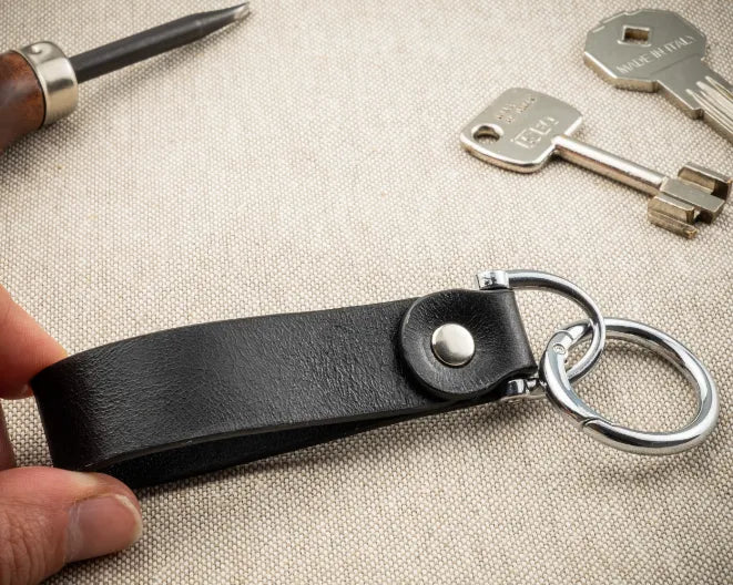 Portachiavi Personalizzato in Vera Pelle Nero