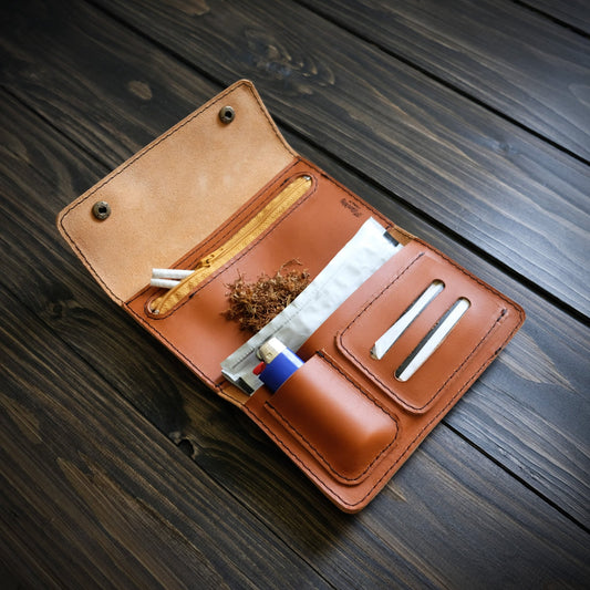 Astuccio porta tabacco in pelle personalizzabile marrone - Munkiy Italy - Astuccio per tabacco