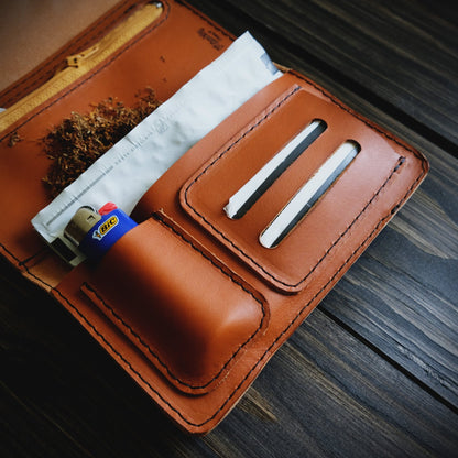 Astuccio porta tabacco in pelle personalizzabile marrone - Munkiy Italy - Astuccio per tabacco