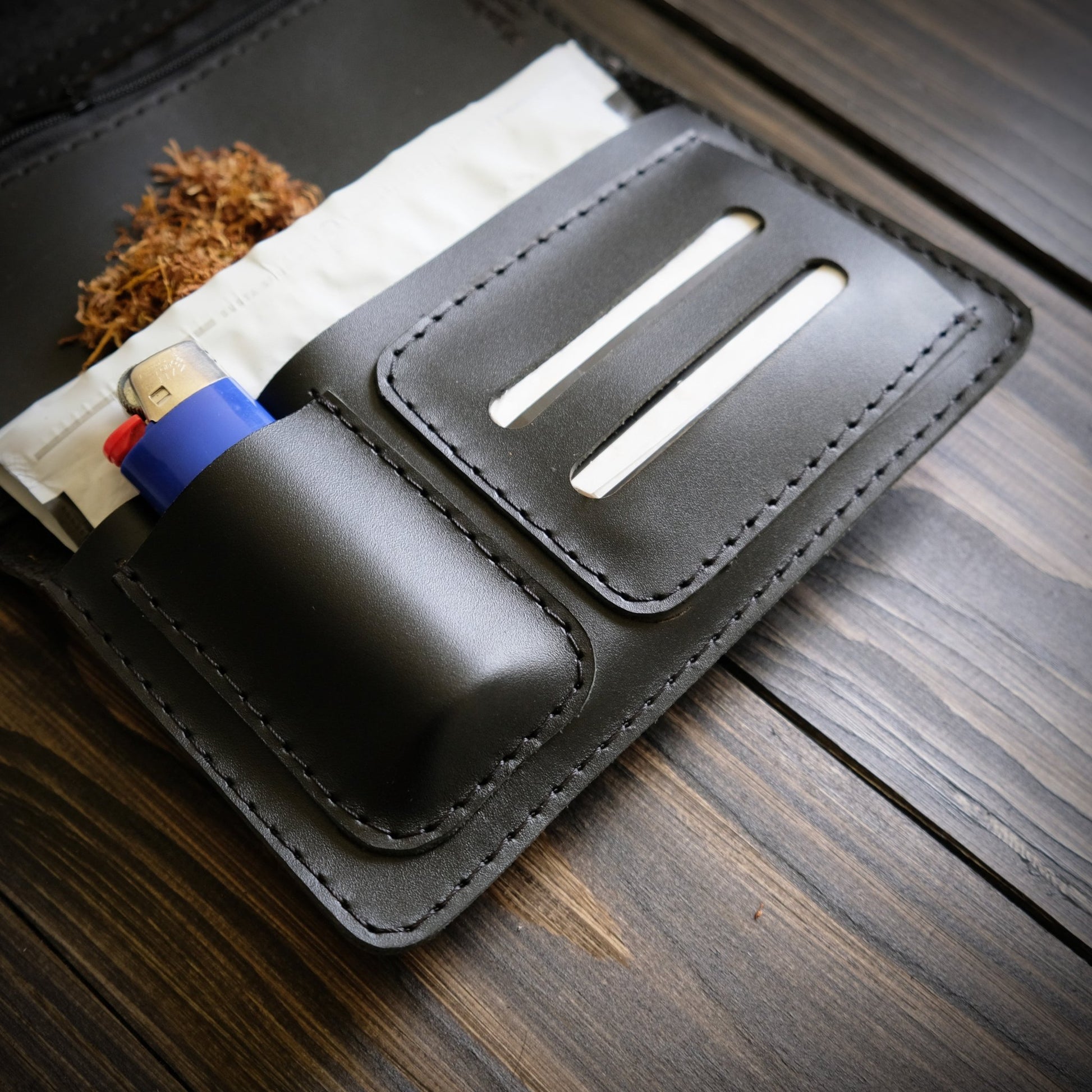 Astuccio porta tabacco in pelle personalizzabile nero - Munkiy Italy - Astuccio per tabacco