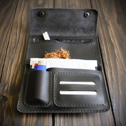 Astuccio porta tabacco in pelle personalizzabile nero - Munkiy Italy - Astuccio per tabacco