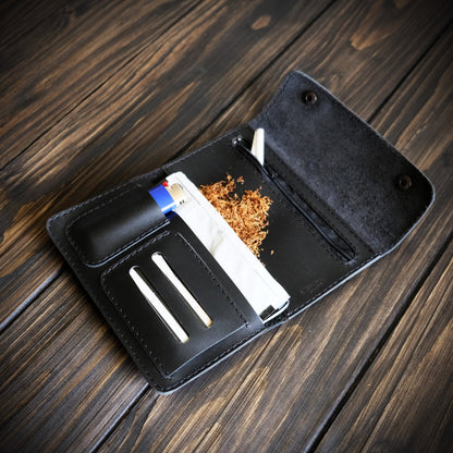 Astuccio porta tabacco in pelle personalizzabile nero - Munkiy Italy - Astuccio per tabacco