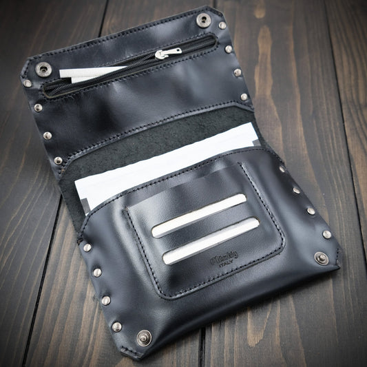 Astuccio porta tabacco in pelle personalizzabile nero - mod. Metal - Munkiy Italy - Astuccio per tabacco