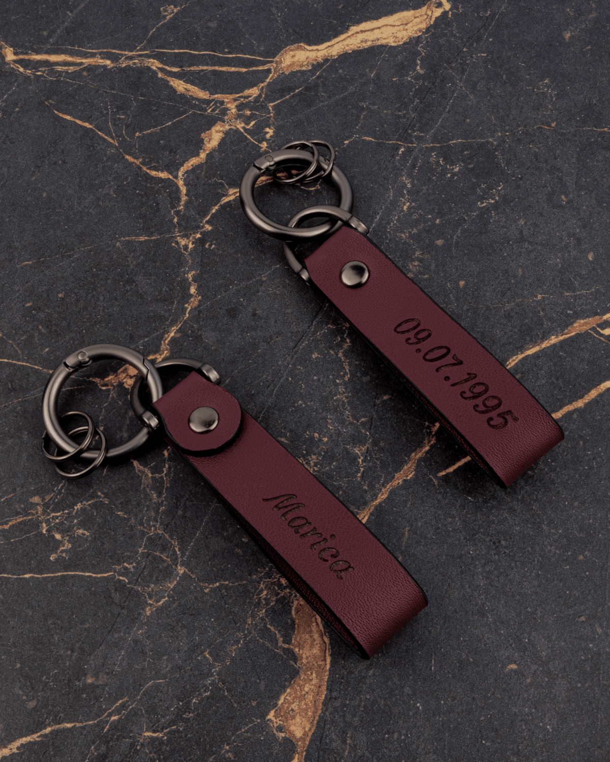Portachiavi Personalizzato in Vera Pelle Borgogna - Munkiy Italy - Portachiavi in vera pelle