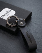 Portachiavi Personalizzato in Vera Pelle Nero - Munkiy Italy - Portachiavi in vera pelle
