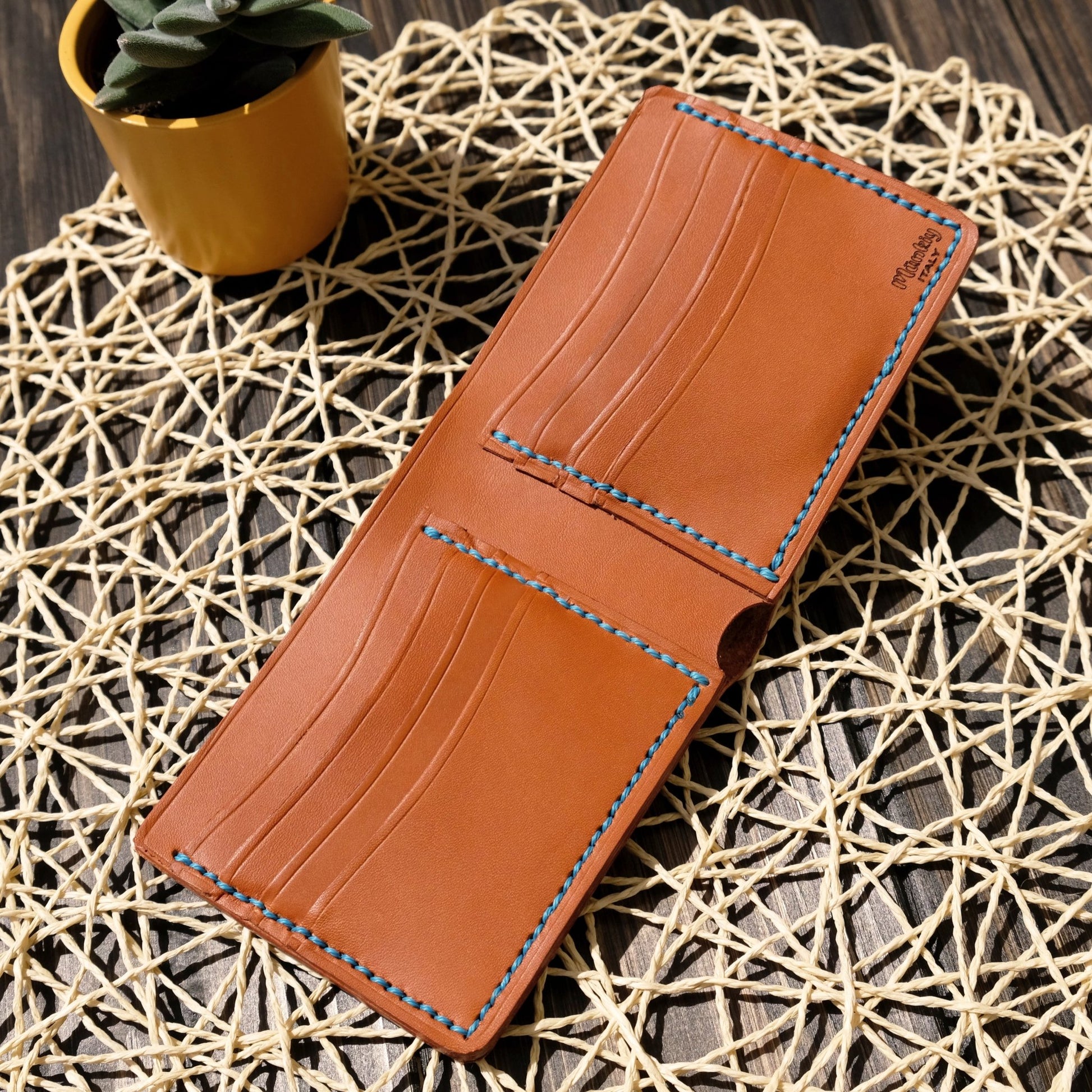 Portafoglio bifold in pelle 100% cucito a mano - Munkiy Italy - Portafogli fatto a mano